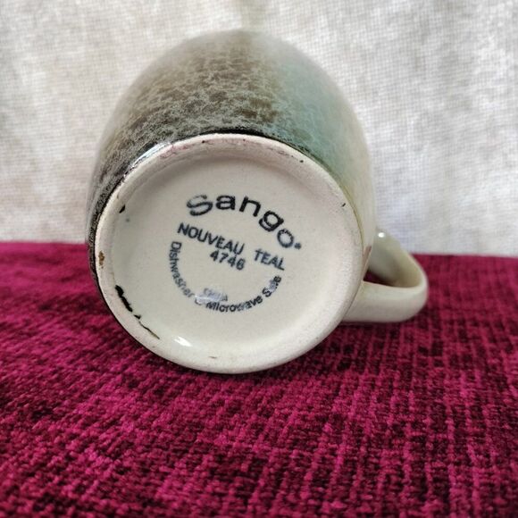 Set of 2 Sango Nouveau Teal 3746 Sand Colored Mugs - Picture 4 of 6